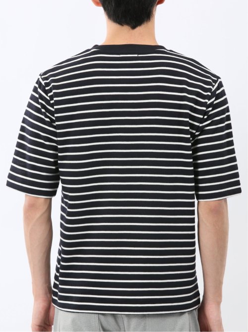 ストレッチ ボーダー クルーネック 5分袖 Tシャツ