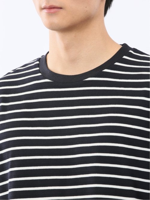 ストレッチ ボーダー クルーネック 5分袖 Tシャツ
