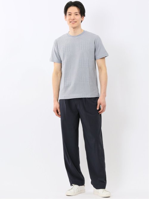 チェック ジャガード クルーネック 半袖 Tシャツ