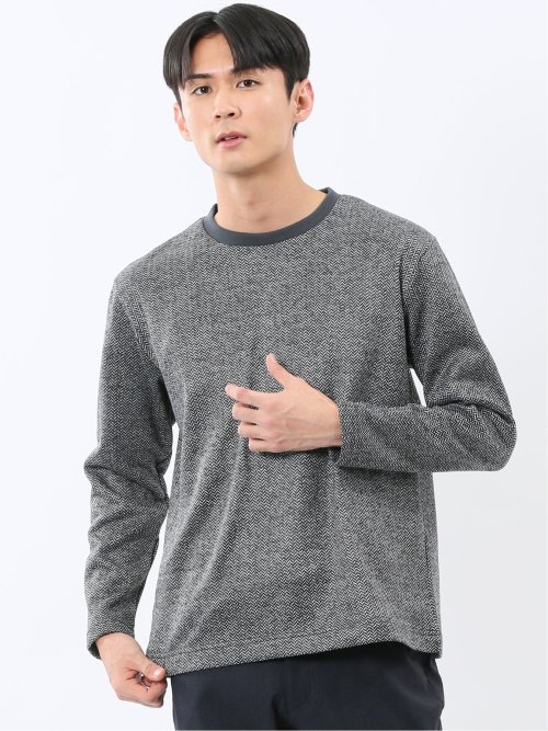 裏起毛ヘリンボン クルーネック長袖Tシャツ
