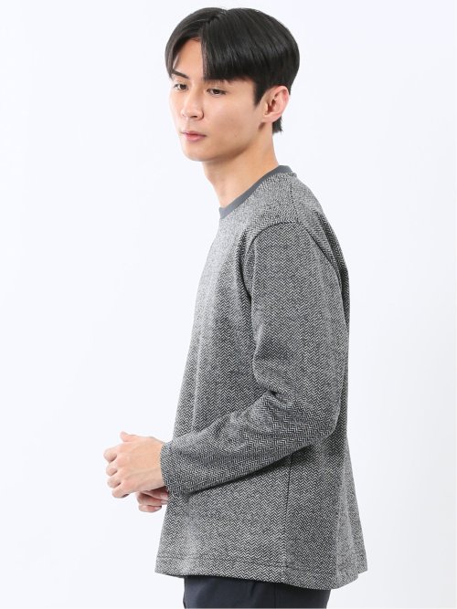 裏起毛ヘリンボン クルーネック長袖Tシャツ