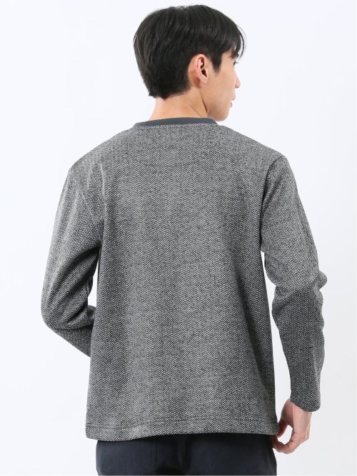 裏起毛ヘリンボン クルーネック長袖Tシャツ