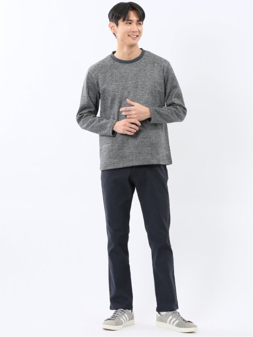 裏起毛ヘリンボン クルーネック長袖Tシャツ