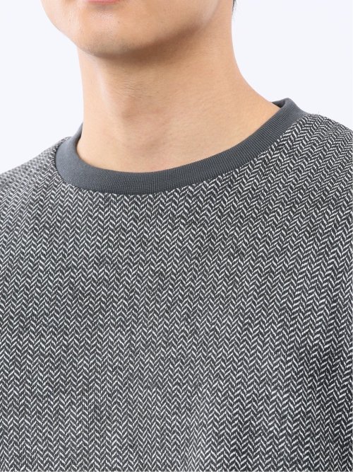 裏起毛ヘリンボン クルーネック長袖Tシャツ