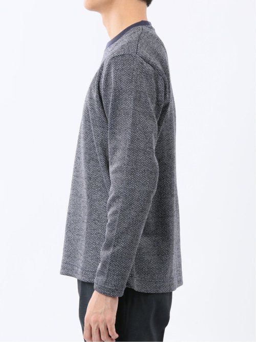 裏起毛ヘリンボン クルーネック長袖Tシャツ
