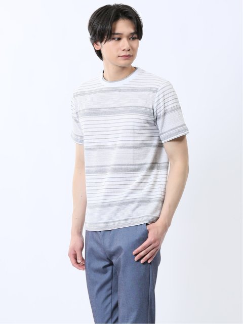 ポップコーンボーダー クルーネック半袖Tシャツ