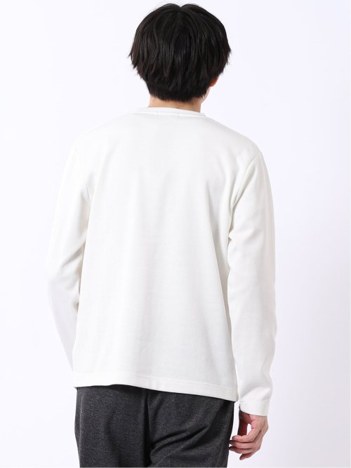 Tシャツ メンズ 長袖 Vネック 裏起毛 綿混 ジオメトリック ジャガード