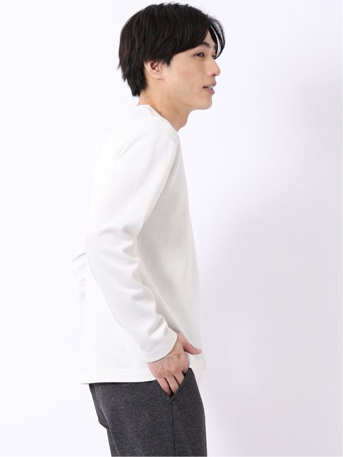 Tシャツ メンズ 長袖 Vネック 裏起毛 綿混 ジオメトリック ジャガード