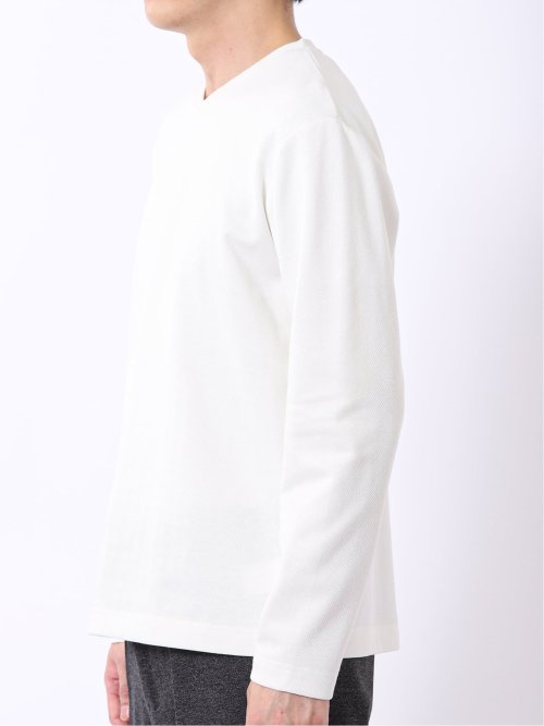 Tシャツ メンズ 長袖 Vネック 裏起毛 綿混 ジオメトリック ジャガード