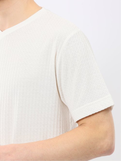 市松 ジャガード Vネック 半袖 Tシャツ