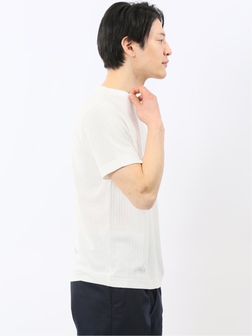 市松 ジャガード Vネック 半袖 Tシャツ