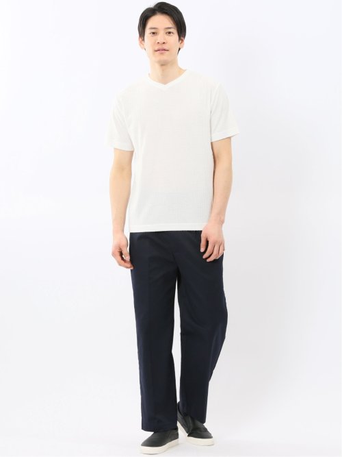 市松 ジャガード Vネック 半袖 Tシャツ