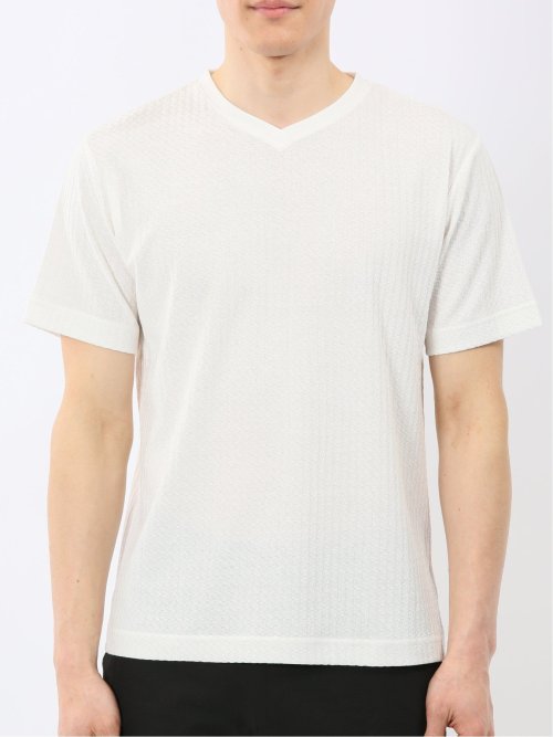 市松 ジャガード Vネック 半袖 Tシャツ