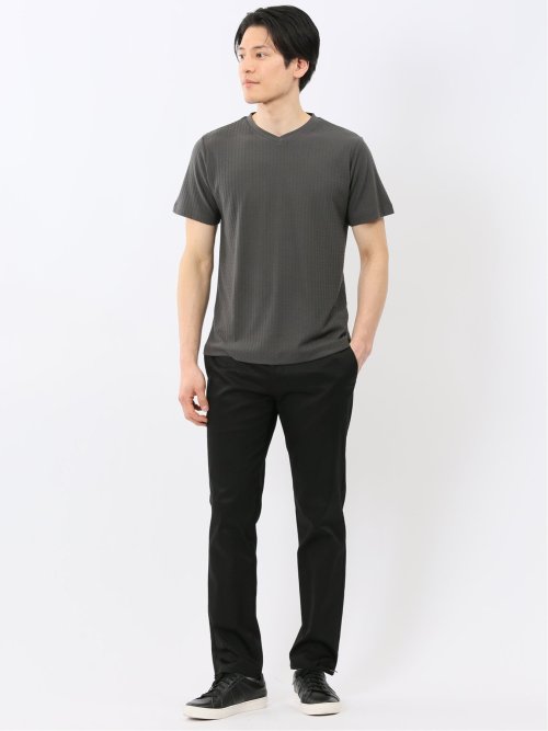 市松 ジャガード Vネック 半袖 Tシャツ