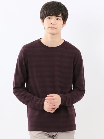 リンクスボーダージャガード クルーネック長袖Tシャツ