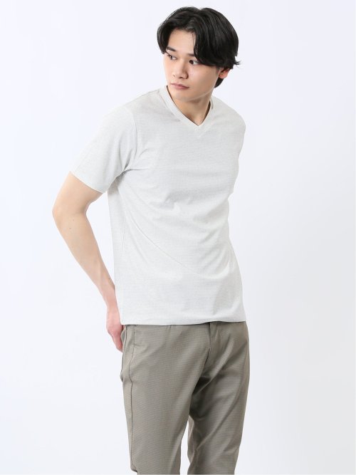 メッシュ かすれプリント Vネック半袖Tシャツ