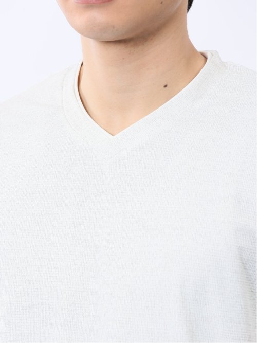 メッシュ かすれプリント Vネック半袖Tシャツ