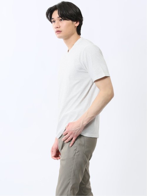 メッシュ かすれプリント Vネック半袖Tシャツ