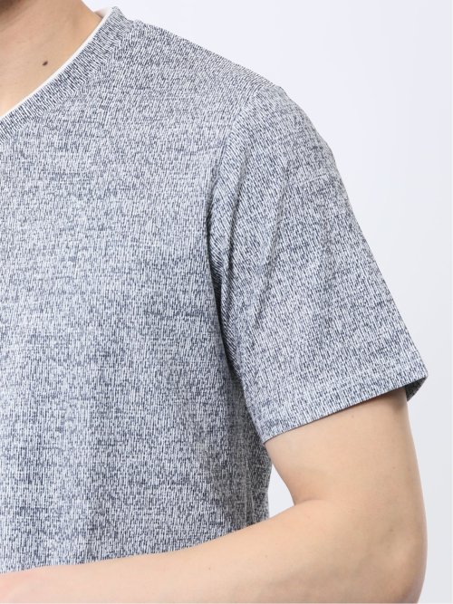 メッシュ かすれプリント Vネック半袖Tシャツ