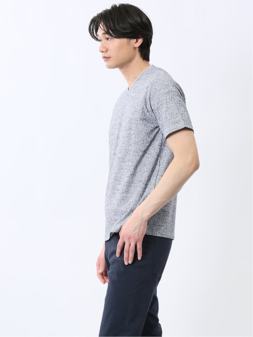 メッシュ かすれプリント Vネック半袖Tシャツ