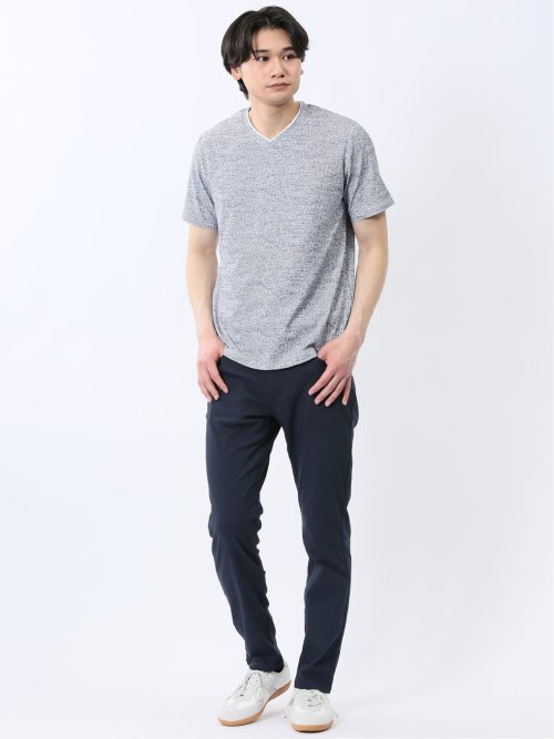 メッシュ かすれプリント Vネック半袖Tシャツ