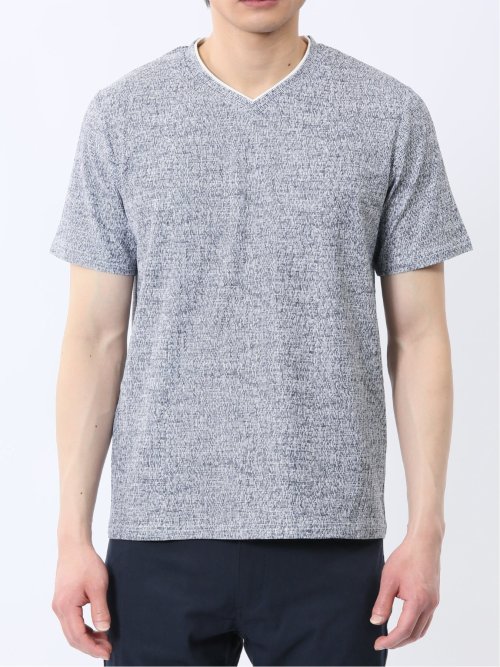 メッシュ かすれプリント Vネック半袖Tシャツ