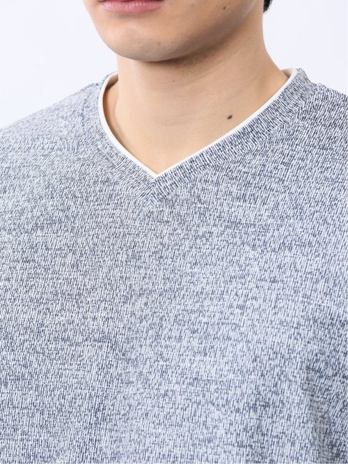 メッシュ かすれプリント Vネック半袖Tシャツ