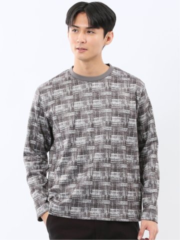 裏起毛チェック クルーネック長袖Tシャツ