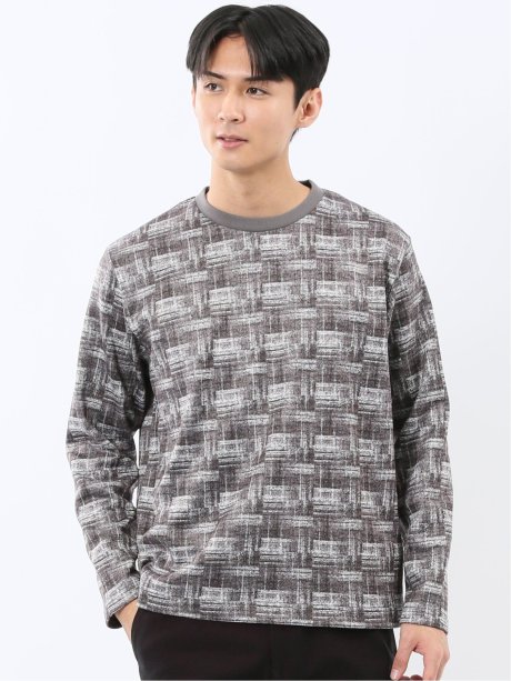 裏起毛チェック クルーネック長袖Tシャツ