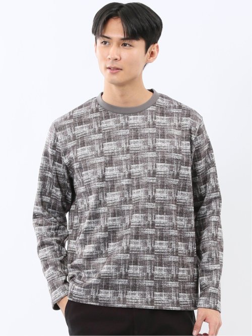裏起毛チェック クルーネック長袖Tシャツ