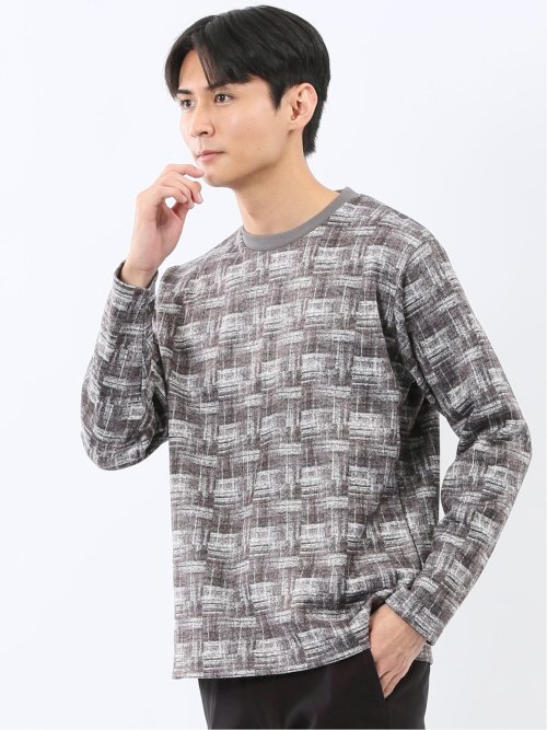 裏起毛チェック クルーネック長袖Tシャツ