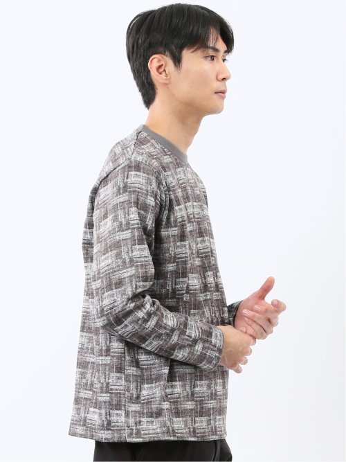 裏起毛チェック クルーネック長袖Tシャツ