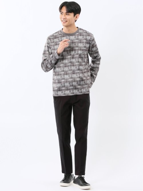 裏起毛チェック クルーネック長袖Tシャツ