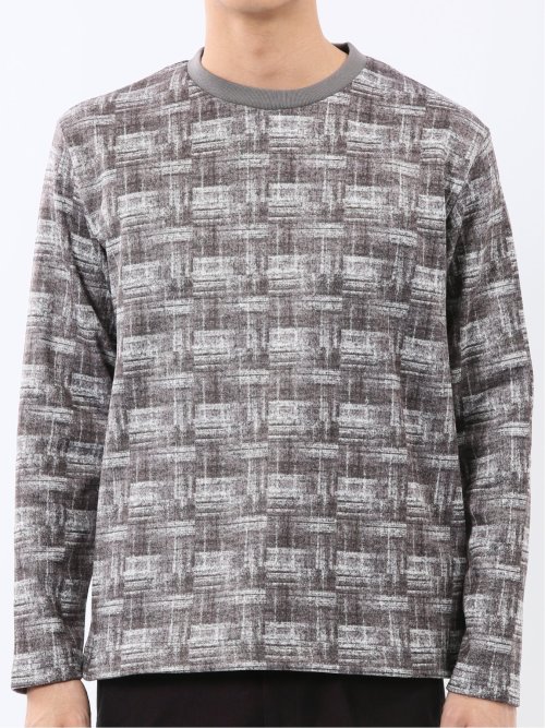 裏起毛チェック クルーネック長袖Tシャツ