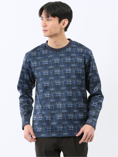裏起毛チェック クルーネック長袖Tシャツ