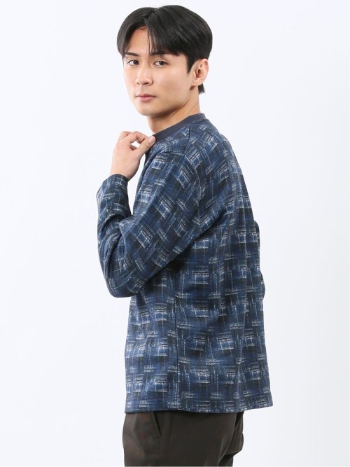 裏起毛チェック クルーネック長袖Tシャツ