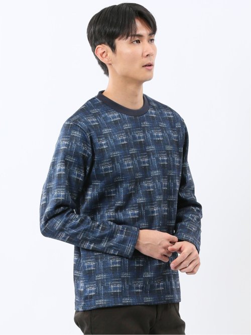 裏起毛チェック クルーネック長袖Tシャツ
