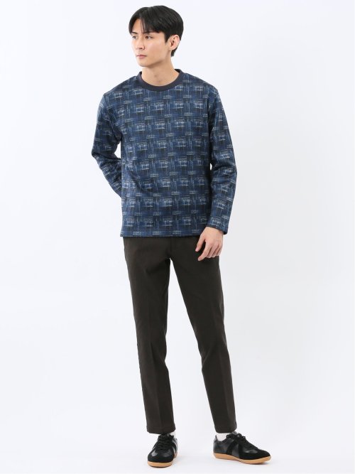 裏起毛チェック クルーネック長袖Tシャツ