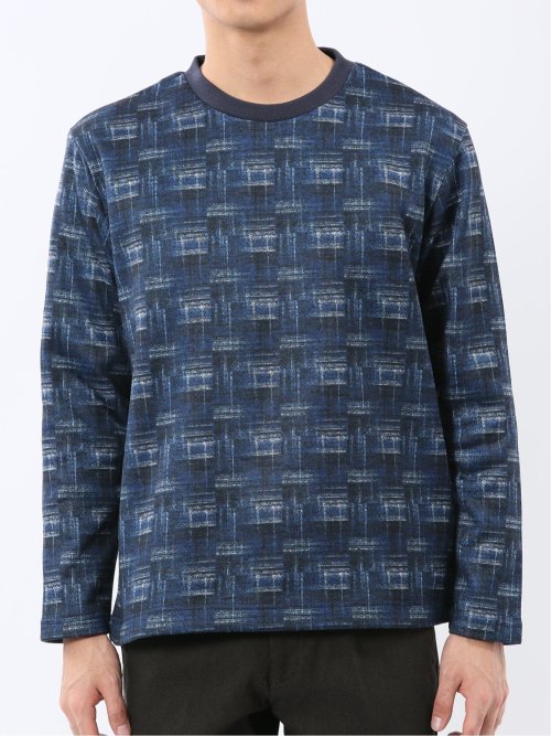 裏起毛チェック クルーネック長袖Tシャツ