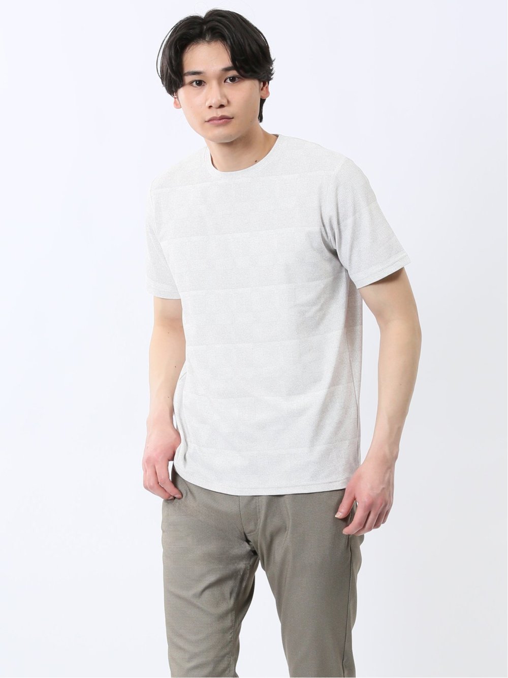 メッシュ かすれプリント クルーネック半袖Tシャツ