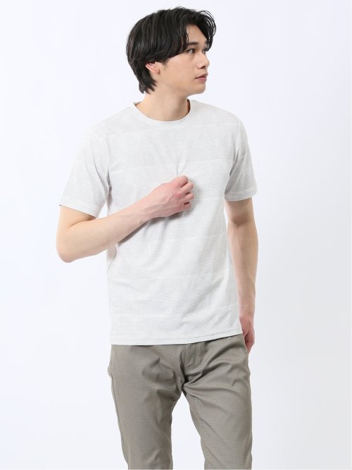 メッシュ かすれプリント クルーネック半袖Tシャツ