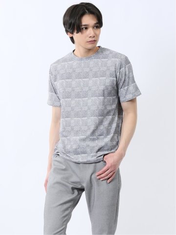 メッシュ かすれプリント クルーネック半袖Tシャツ