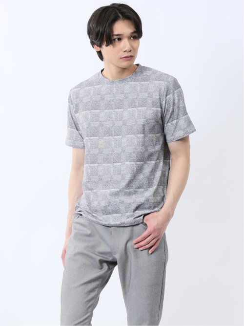 メッシュ かすれプリント クルーネック半袖Tシャツ