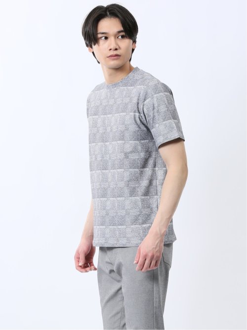 メッシュ かすれプリント クルーネック半袖Tシャツ