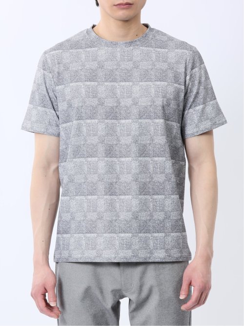 メッシュ かすれプリント クルーネック半袖Tシャツ