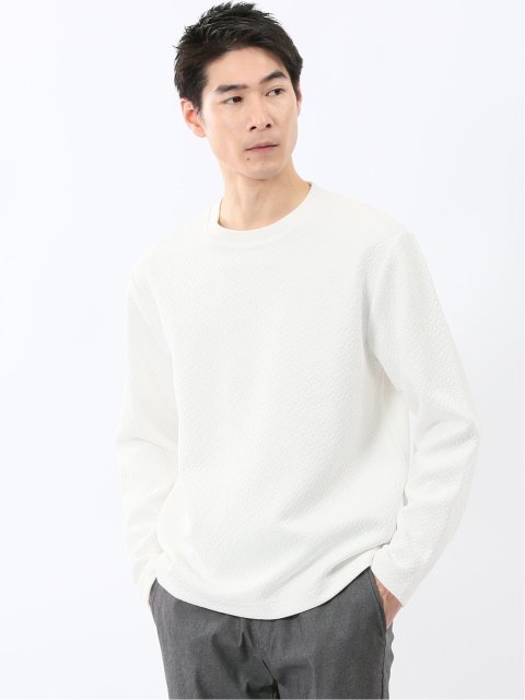 ジオメトリックジャガード クルーネック長袖Tシャツ