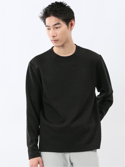 ジオメトリックジャガード クルーネック長袖Tシャツ
