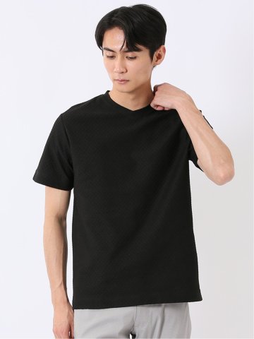 ループ ジャガード Vネック 半袖 Tシャツ