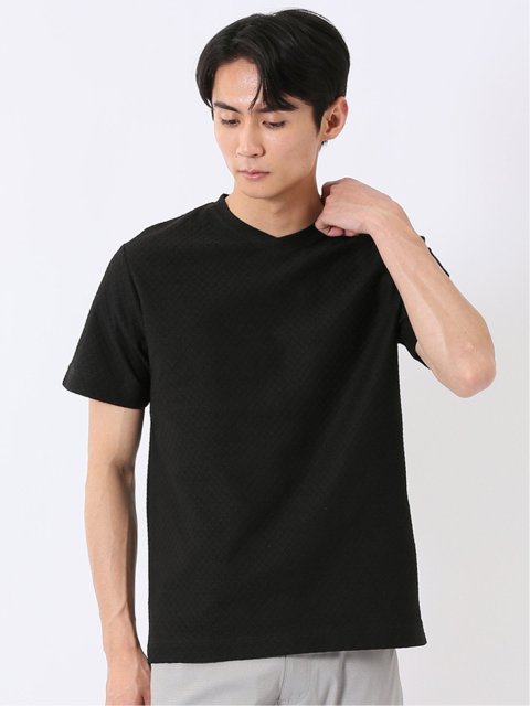 ループ ジャガード Vネック 半袖 Tシャツ