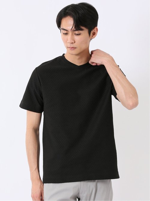 ループ ジャガード Vネック 半袖 Tシャツ